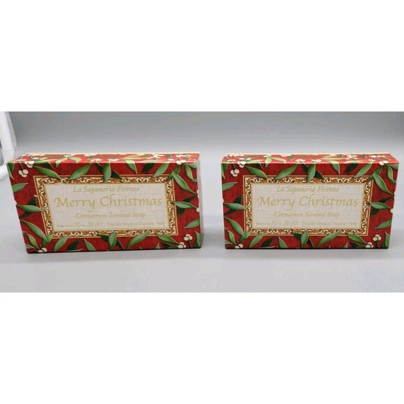 Cinnamon Scented Soap La Saponeria Firenze Merry Christmas Set of 2 Italy Made - Picture 1 of 9